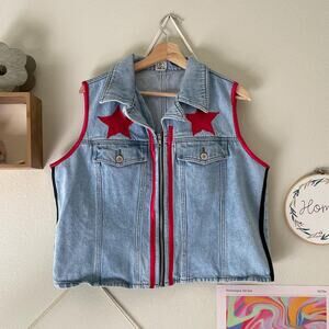 RARE Y2K Zana-Di Star Denim Vest | Vintage 2000's embellished vest | Size L/XL